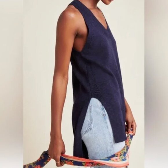 Anthropologie Navy Desmond Sleeveless Knit Tunic Top Sweater Vest High Low XS - Picture 7 of 7